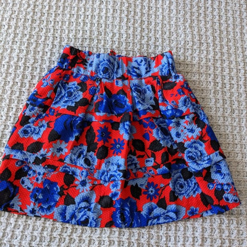 HD in Paris red and blue floral print skirt